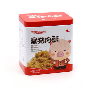精致黑豬肉酥鐵盒,方形食品馬口鐵盒定制廠家